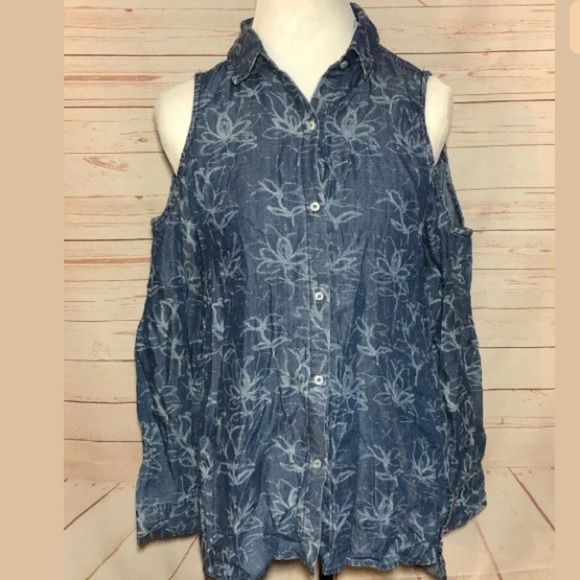 Max Jeans Chambray Cold Shoulder Top | Small - Picture 1 of 4